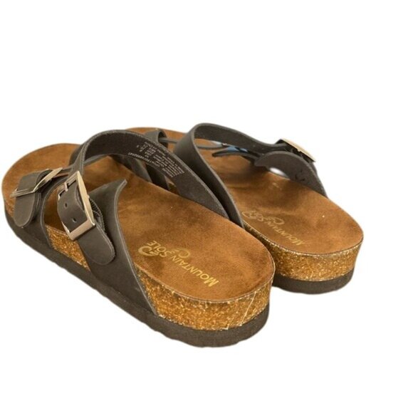 Mountain Sole Womens Black Leather Slip-On Sandals SZ 6 Comfy Adjustable Straps - Picture 4 of 9